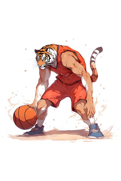 StoryGift Romania Sticker Label 50CM with a tiger playing basketball, sport, passion, talent, match, victory,