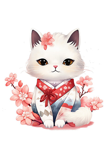 StoryGift Romania Sticker Adeziv 90CM cu o pisicuta care poarta o vestimentat...