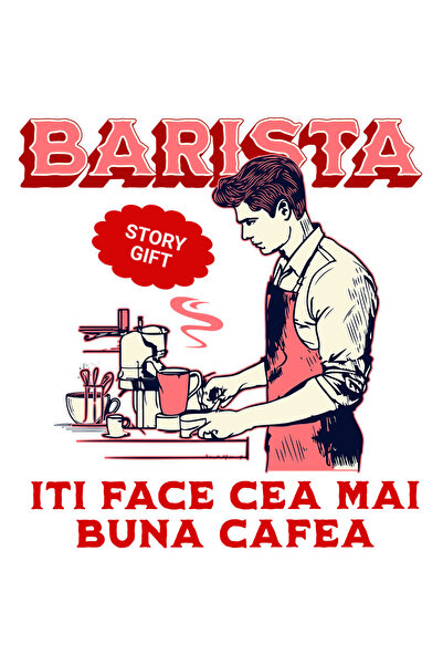 StoryGift Romania Sticker Autocolant 70CM cu Barbat Barista meserie cafea Mun...