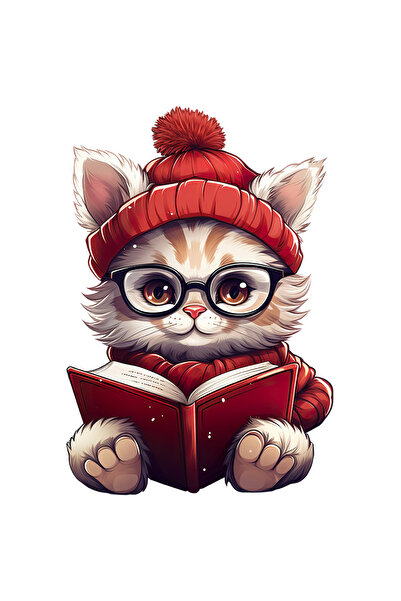 StoryGift Romania Sticker Adeziv 90CM cu o pisicuta care citeste, ilustratie,...