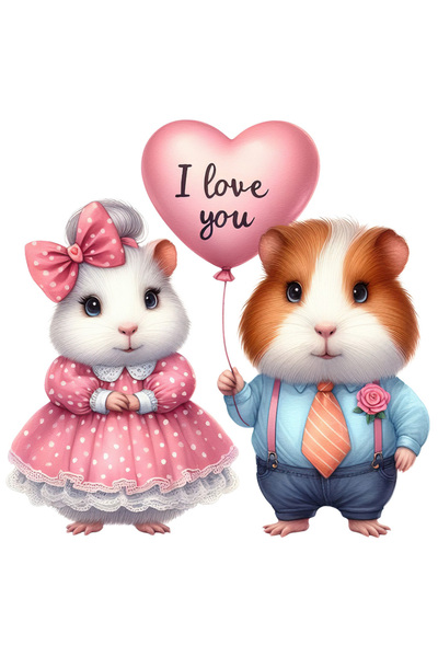 StoryGift Romania Adhesive Sticker 90CM with a female hamster and a male hamster, illustration, happiness, pink balloon in the shape