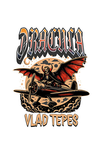 StoryGift Romania Sticker Autocolant 70CM cu Vampir In Zbor Avion Luna Plina,...