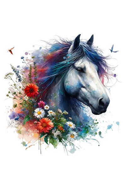 StoryGift Romania Sticker Eticheta 50CM cu un cal, ilustratie, flori, plante,...