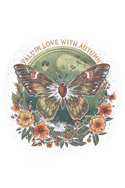 StoryGift Romania Sticker Autocolant 70CM Cu Mesaj In Engleza Fall In Love With Autumn, Fluture, cu Margini Alb