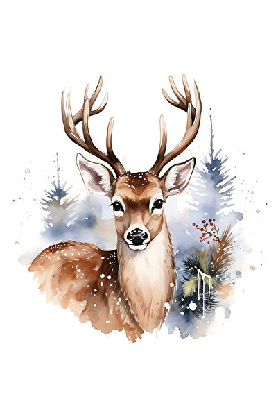 StoryGift Romania Sticker Adeziv 90CM cu un cerb, ilustratie, in padure, natura, brazi, ierburi, privire , cu M