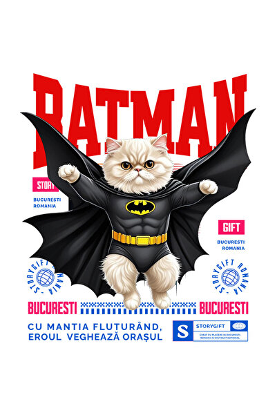 StoryGift Romania Sticker Adeziv 90CM cu Persan / persianPisica In Costum de BatMan cu Pelerina, Erou Nocturn, D