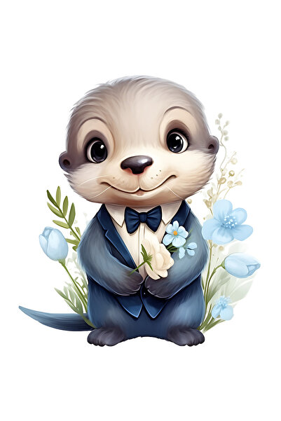 StoryGift Romania Sticker Eticheta 50CM cu o vidra vesela care tine niste flo...