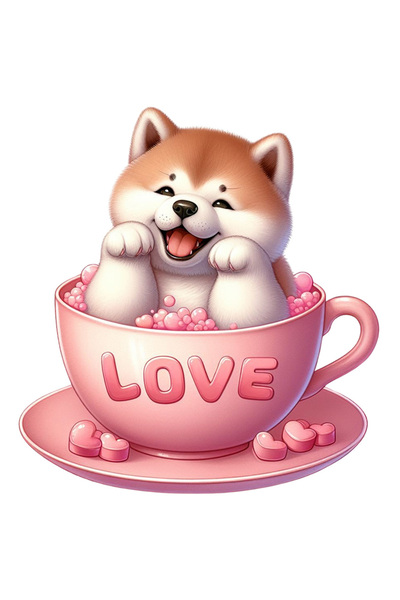 StoryGift Romania Sticker Adeziv 90CM cu un catel Akita Inu vesel, ilustratie...