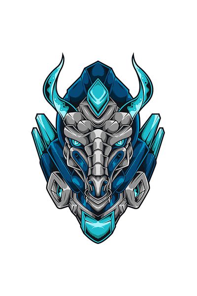 StoryGift Romania Sticker Autocolant 70CM Cu Dragon, Mecha, Robot, Sci Fi, Cyberpunk, Coarne, cu Margini Albe,
