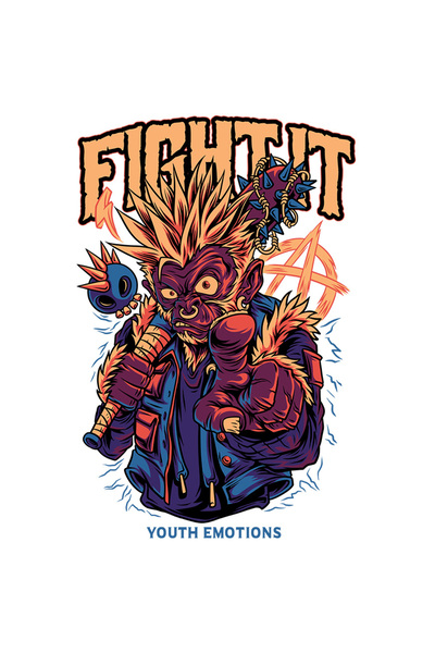 StoryGift Romania Sticker Eticheta 40CM Cu Mesaj In Engleza Fight It, Maimuta, Anarhie, Bata, cu Margini Albe,