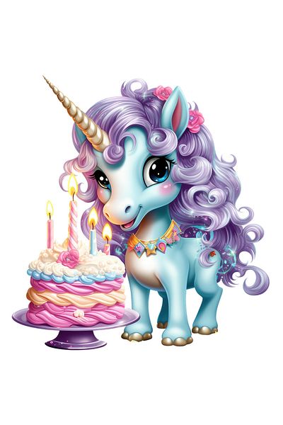 StoryGift Romania Sticker Eticheta 40CM cu un unicorn la aniversarea zilei sale de nastere, ilustratie, tort, lu