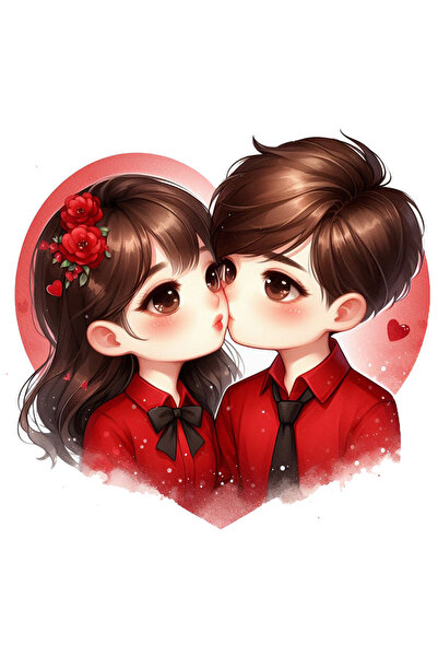 StoryGift Romania Sticker Eticheta 40CM cu o fata si un baiat, baiatul saruta...