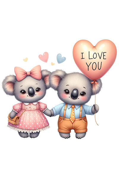 StoryGift Romania Sticker Autocolant 70CM cu o ursoaica si un urs, ilustratie, Koala, balon cu mesajul "I love y