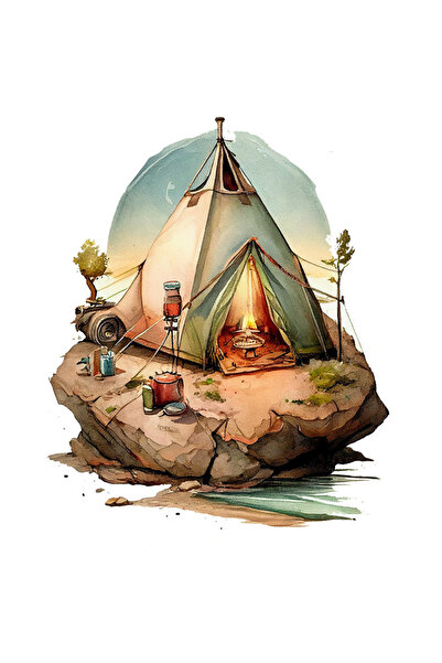 StoryGift Romania Sticker Adeziv 90CM Cu Peisaj Camping, Cort La Malul marii, Aventura La munte, Zona Cu Padure,