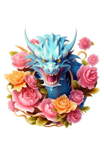 StoryGift Romania Sticker Autocolant 70CM cu un dragon furios, anul dragonului, China, ilustratie, floricele, ro