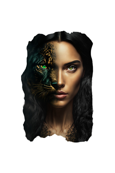 StoryGift Romania Sticker Adeziv 90CM Cu Femeie, Pantera, Jaguar, Transformare, Fantasy, Jungla, cu Margini Alb