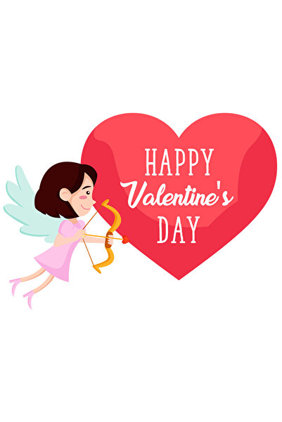 StoryGift Romania Sticker Adeziv 90CM Cu Mesaj In Engleza Happy Valentine's Day, Cupion, Arc, Inima, cu Margini