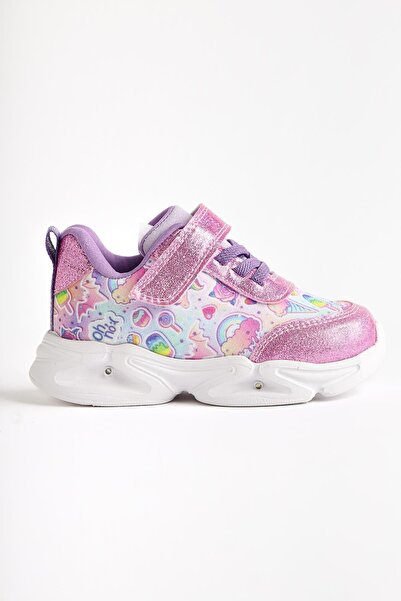 Limoya Donika Pembe Çizgi Karakter Baskılı Simli Işıklı Bebe Spor Ayakkabı