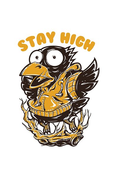 StoryGift Romania 90CM Adhesive Sticker With Black Bird Character With Yellow Hoodie Text In EnglishStay High, Love