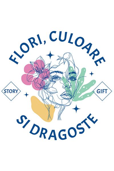 StoryGift Romania Sticker Eticheta 50CM cu Chip Feminin Flori Colorate Text Flori Culoare Si dragoste cu Margini