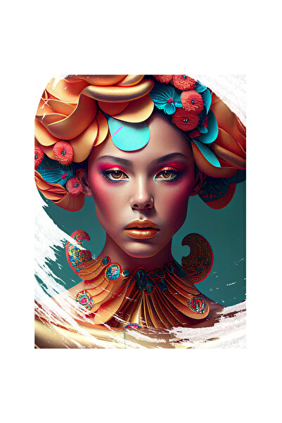 StoryGift Romania Sticker Autocolant 70CM Cu Portret Fata Bizara Palarie Multicolora, Make Up Abstract, Multicol