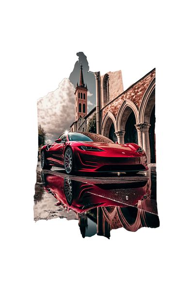 StoryGift Romania Sticker Eticheta 50CM Cu Masina Rosie, Noua, Viteza, Curse, Ferrari, cu Margini Albe, PVC Vin