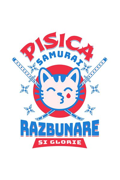 StoryGift Romania Sticker Eticheta 50CM cu Pisica Cu Lacrima Sange Sabii De Ninja Text Pisica Samurai Razbunare