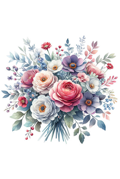 StoryGift Romania Sticker Autocolant 70CM cu o multime de flori, buchet, albe...