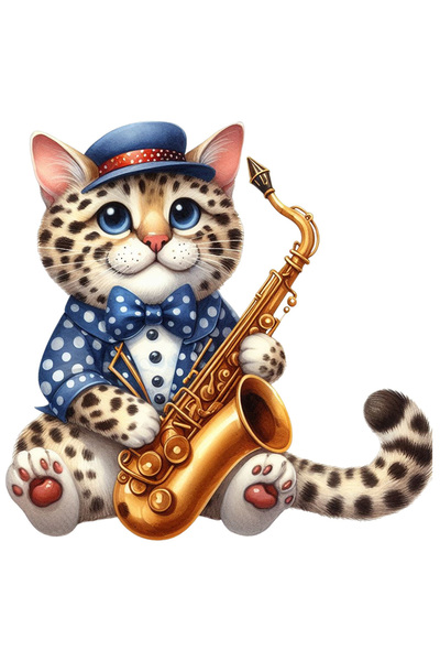 StoryGift Romania Sticker Eticheta 50CM cu un pui de ghepard care tine un sax...