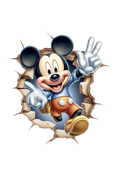 StoryGift Romania Sticker Autocolant 70CM Cu Mikey Mouse, Gaura, Zid, Disney, Personaj, cu Margini Albe, PVC Vi
