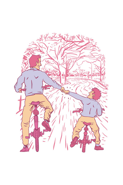 StoryGift Romania Sticker Adeziv 90CM Cu Parinte, Copil, Biciclete, Ciclism, Tata, Copaci, cu Margini Albe, PVC