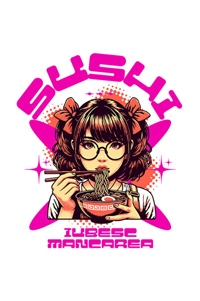 StoryGift Romania Sticker Autocolant 70CM cu Fata Stil Anime Cu Fundite Si Ochelari De Vedere Mancand Supa Noodl