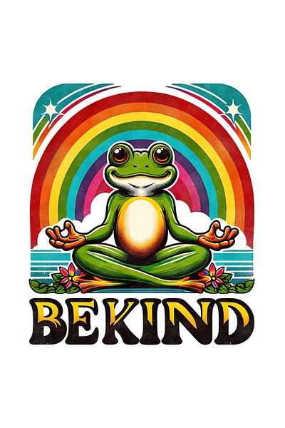 StoryGift Romania Sticker Eticheta 50CM cu o broasca in pozitie de yoga cu mesajul "Be kind", stilul hippie, cul
