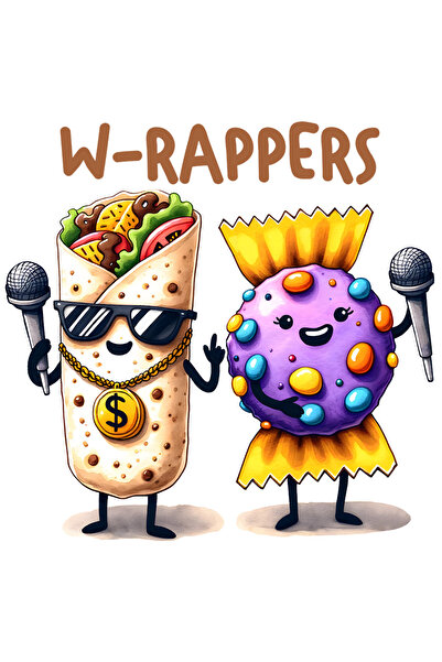 StoryGift Romania Sticker Adeziv 90CM cu mesajul "W-rappers", ilustratie, amuzant, razi, comic, shaorma, bomboan