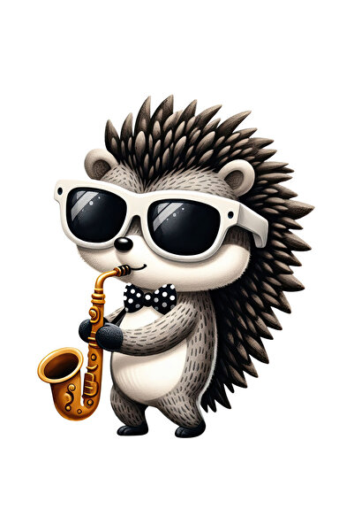 StoryGift Romania Sticker Cu Un Arici Care Canta La Saxofon, Ilustratie, Papi...