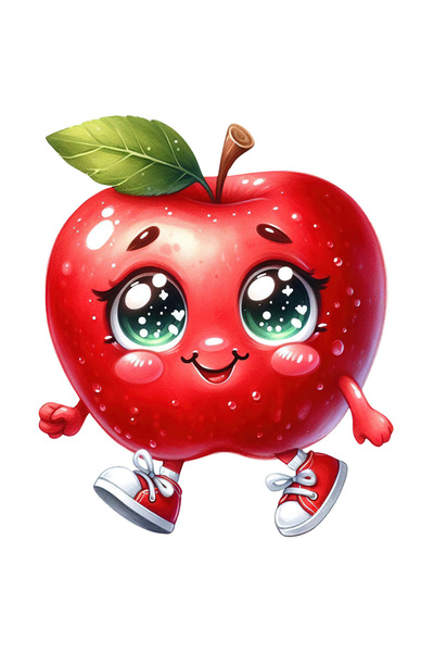 StoryGift Romania Sticker Adeziv 90CM cu un mar vesel, ilustratie, sanatos, fruct, face o plimbare, frunza, ochi