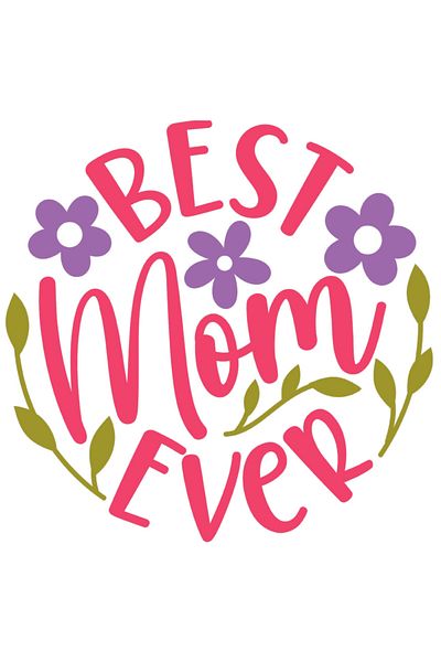 StoryGift Romania Sticker Eticheta 50CM Cu Text In Engleza Best Mom Ever, Flori Mov, Cea Mai Buna mama, Iubitori