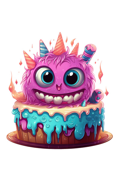 StoryGift Romania Sticker Autocolant 70CM cu un tort si cu o creatura in form...