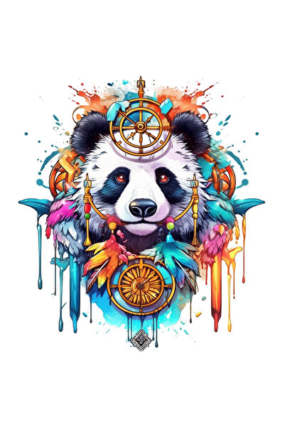 StoryGift Romania Sticker Adeziv 90CM Cu Panda, Compas, Pene Colorate, Pandantiv, Watercolor Efect, cu Margini