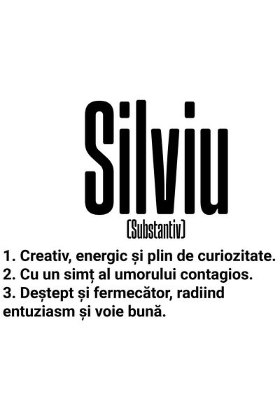 StoryGift Romania Sticker Eticheta 50CM Cu Numele Silviu, Cu Mesaj Motivational, Creativ, Energic, Curios, Deste