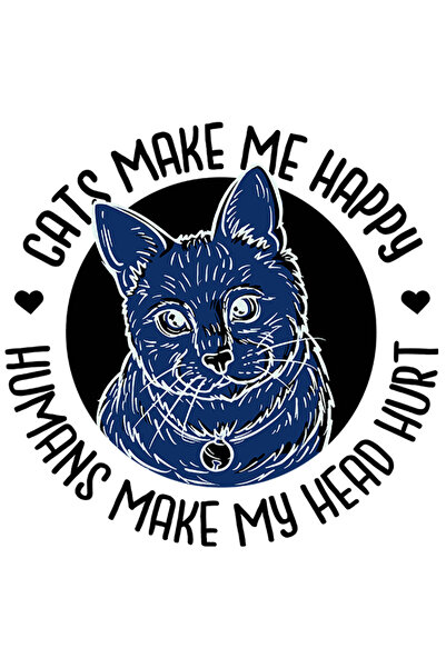 StoryGift Romania Sticker Eticheta 40CM Pisica Dramatica, cu Mesajul in Engleza Cats Make Me Happy, Humans Make