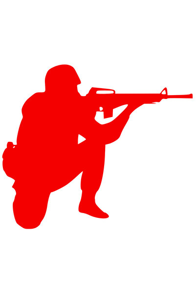 StoryGift Romania Sticker Autocolant 30CM Exterior cu un soldat care tinteste cu arma - pericol , Vinyl Rosu, 30 cm