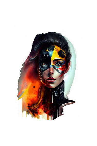 StoryGift Romania Sticker Adeziv 90CM Cu Pictura Curgatoare Portret Razboinica Pictata Pe Fata, Colier De Metal