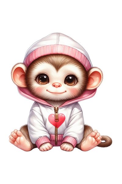 StoryGift Romania Sticker Eticheta 50CM cu o maimutica in hanorac, ilustratie...