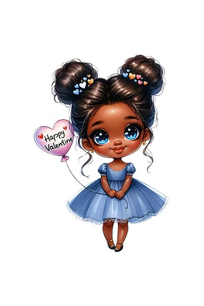 StoryGift Romania Sticker Adeziv 90CM cu o fetita de culoare, draguta, ilustratie, rochie albastra, Valentine's
