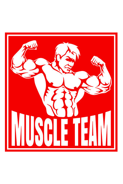 StoryGift Romania Sticker Exterior cu un culturist si cu mesajul "Muscle team" - echipa muschi , Vinyl Rosu,