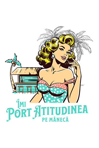 StoryGift Romania Sticker Autocolant 70CM Adeziv Fata retro cabana plaja text Imi Port Atitudinea Moda cu Margi