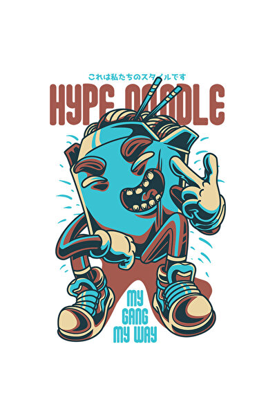 StoryGift Romania Sticker Eticheta 40CM Cu Cutie Portie De Noodle Zambitor, Text In Engleza Hype Noodle, Artwork