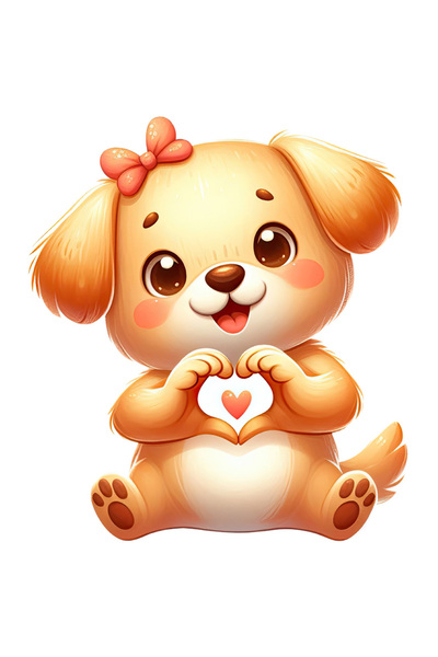 StoryGift Romania Sticker Autocolant 70CM cu un catelus vesel care tine degetele in forma de inima, ilustratie,