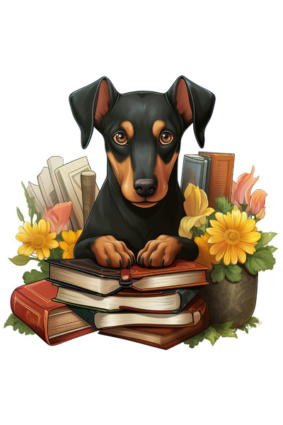 StoryGift Romania Sticker Autocolant 70CM cu un caine care are multe carti, i...